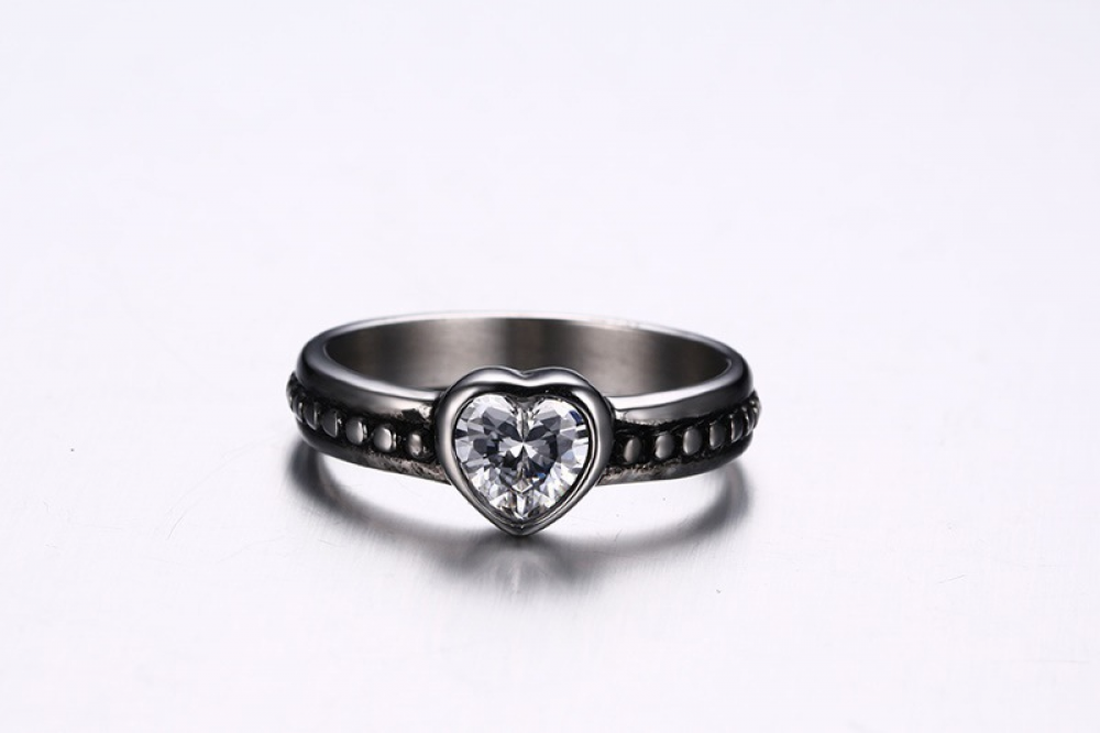 Fashion Simple Titanium Steel Heart Zircon Ring Wedding Band Best Friend Gift US
