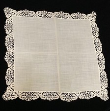 White Wedding Handkerchief Pure Cotton, Soft Ladies Hanky White Crochet Lace EUC