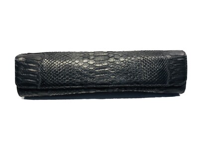 Carlos Falchi Black Snakeskin Long Shoulder Clutch Bag