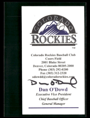Dan O'Dowd Autograph IP Signed Colorado Rockies Baseball Business Card GM