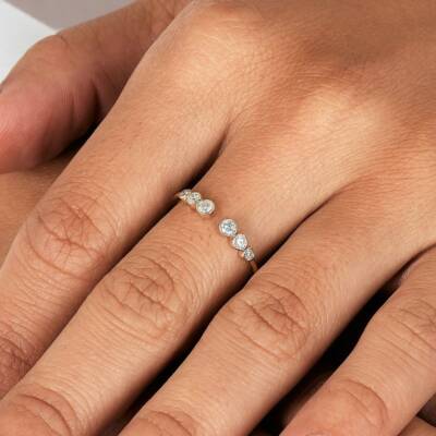 14k Gold and Genuine Diamond Open Bezl Set Ring with High Quality Graduated Size