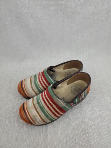 Dankso Vegan Clogs Womens Size 38 EU 7.5 US Multicolor Striped Fabric Slip On