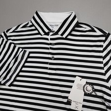 Kenneth Cole Golf Polo Shirt Striped Lightweight White Black Wicking UPF 50+