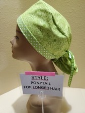 Daisies Lime Green Women's Ponytail Surgical Scrub Hat/Cap Handmade