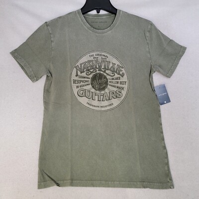 Lucky Brand Nashville Guitars Shirt Men Small Green Music Country Distressed NWT