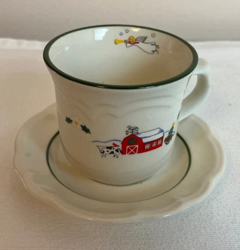 Pfaltzgraff Snow Village Cup & Saucer Set Coffee Tea Mug Snowman Christmas