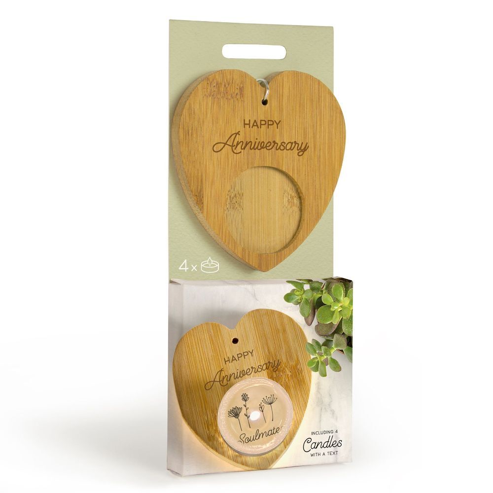 Heart Shaped Tea Light Holder With Four Tea Lights Happy Anniversary
