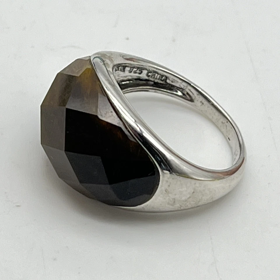 Sterling Silver Ring Faceted Brown Stone Unisex Size 8 READ - Image 2 of 4