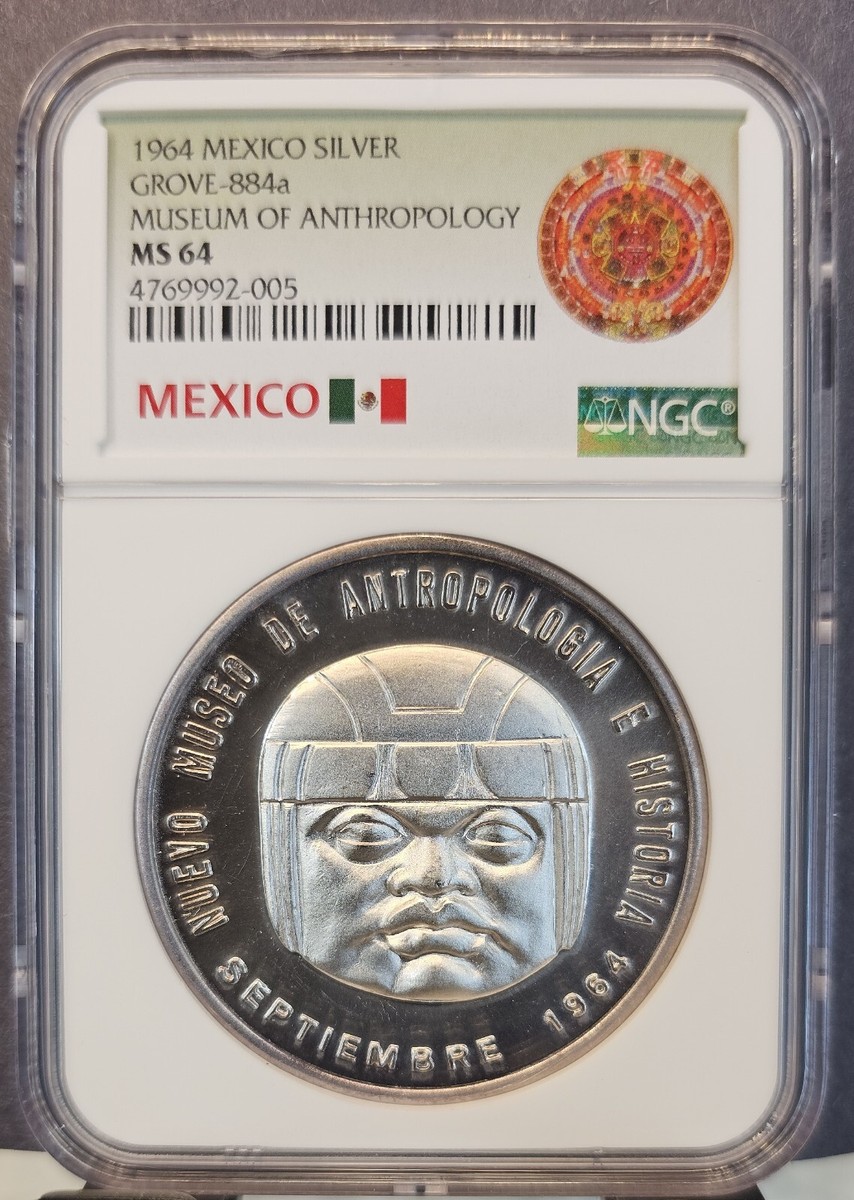 1964 MEXICO SILVER GROVE 884a MUSEUM OF ANTHROPOLOGY NGC MS 64