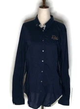 GAASTRA Womens Button Up 100% Cotton Shirt Navy Blue Stitched Saltmaker Vtg XL