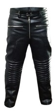 Mens Black Leather Biker Style Pant For Fashion Durable Bluff Jeans Trousers