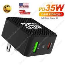 35W PD USB C Wall Charger Adapter 2-Port GaN QC 3.0 Charging for iPhone/Galaxy