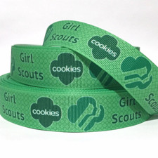 GROSGRAIN RIBBON 5/8", 7/8", 1.5"  3" Girl Scouts Cookies All green Printed