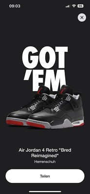 Air Jordan 4 Retro Bred Reimagined EU 45 US 11 Deadstock