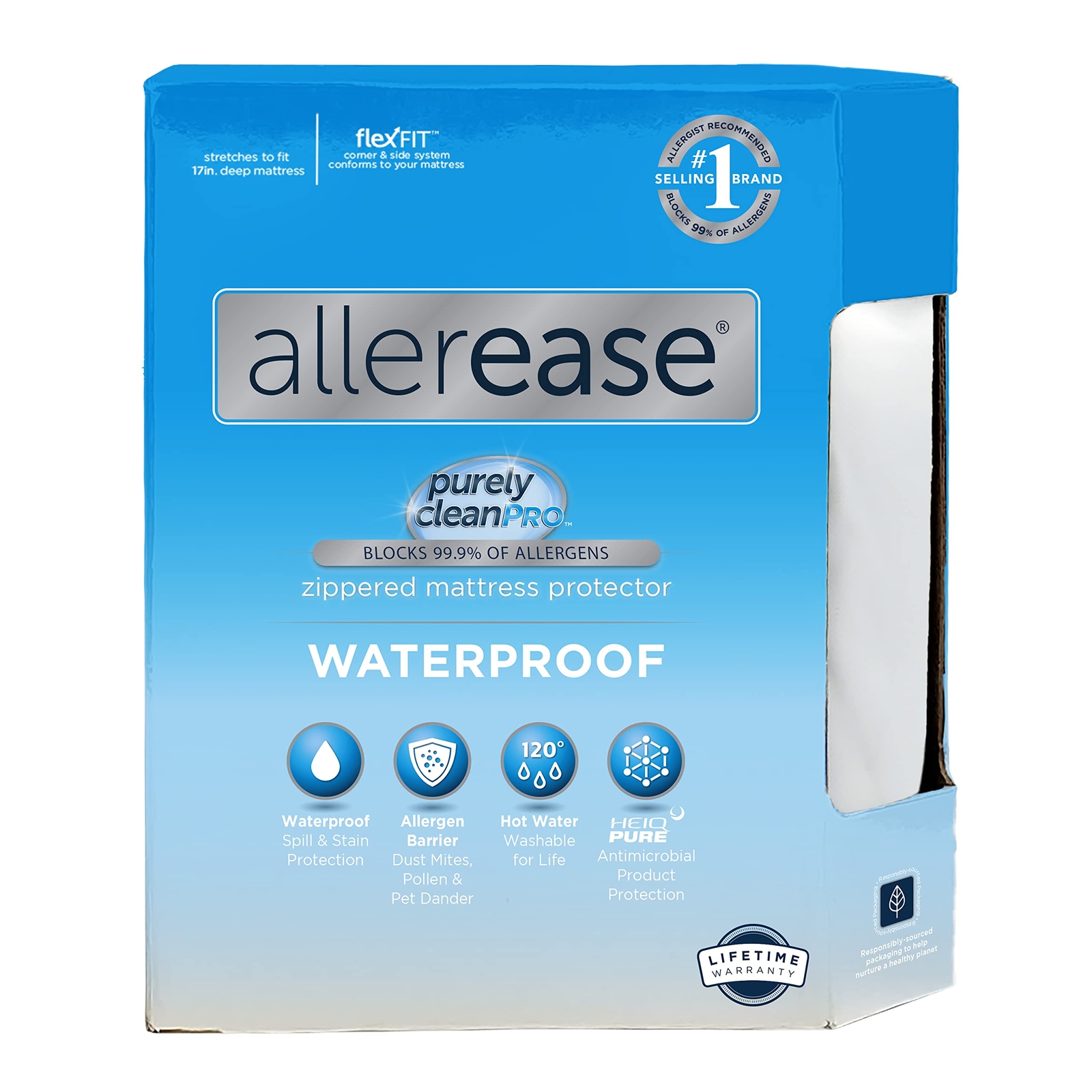 AllerEase Waterproof Mattress Protector- King Size Polyester Zip Allergy Prot...