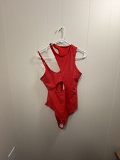 Womens NWOT Large Red One Piece Swimsuit Off Shoulder Beach Pool Vacation Q4