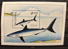 Gambia, Shortfin mako shark,S.C.#896 S.C.V. $7.25 S/S of 1  issued in 1989