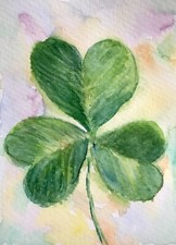Green Leaf Watercolor painting Irish clover St Patrick Day 4x6 Wall Art.