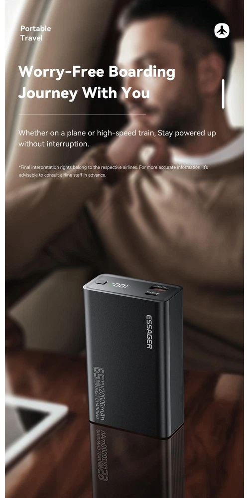 Power Bank 20000mah Mobile Phone Plastic Medium Black 2-usb 5v Backup 65w Power Bank 20000mah Mobile Phone Plastic Medium Black 2-usb 5v Backup 65w