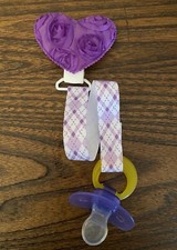 Purple Heart Ribbon Pacifier holder clip strap, binky, paci leash-Handmade