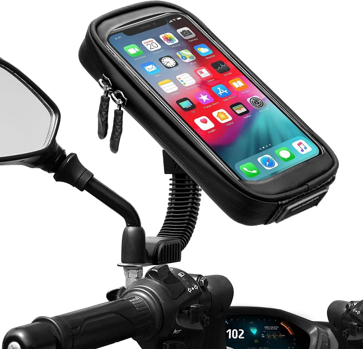 Motorbike phone holder waterproof outlet
