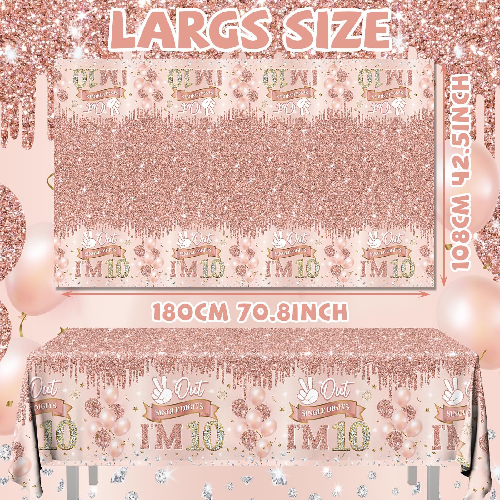 Guzbewu 10th Birthday Decorations for Girl3pcs Rose Gold Double Digits Birthd...