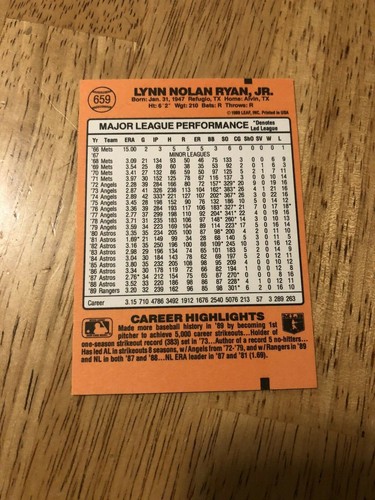 1989 Donruss Nolan Ryan King of Kings Baseballkarte MLB - Bild 6 von 6