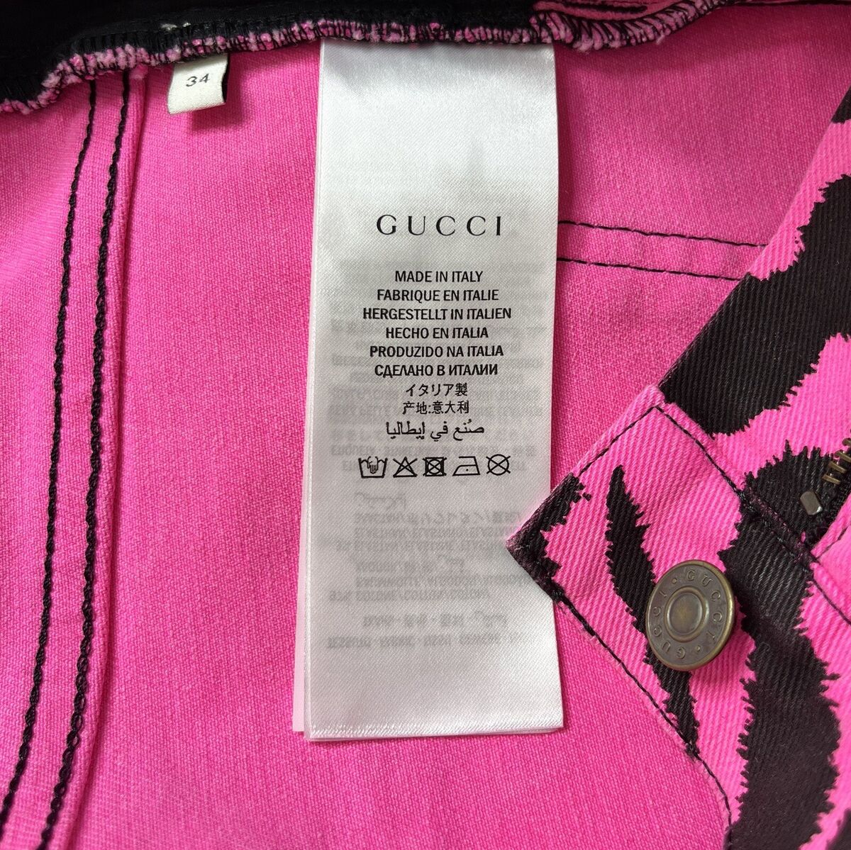 GUCCI Skinny Jeans Pink & Black Tiger Size 34 x 37 Stretch GUCCI Skinny Jeans Pink & Black Tiger Size 34 x 37 Stretch