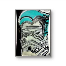 Cubist Style Abstract Face 11x15 Teal Black White Original Canvas Painting