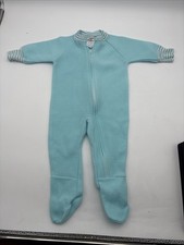 Vintage 12 Month Blue Fleece One Piece Footie Jammies Pajamas