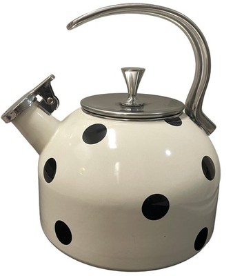 Kate Spade New York Deco Dot whistling tea kettle enamel steel 2.5 qt IMPERFECT