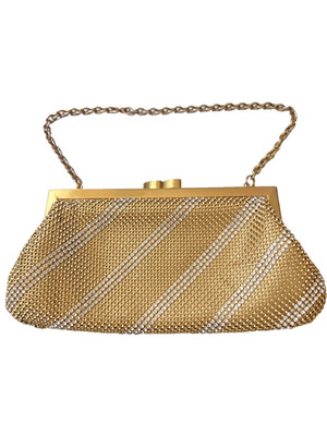 Vintage Whiting and Davis Two Tone Mesh & Crystal Rhinestone Evening Clutch Bag