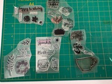 Lot of Clear Acrylic Stamps Flowers, Leaves Sentiments