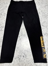 DKNY Sport Women s Black Leggings Size Large Gold Logo Stretch Athletic Pants