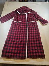 L.L. Bean, Hooded Womens Scotch Plaid Flannel Sherpa-Lined Long Robe, XS Petite
