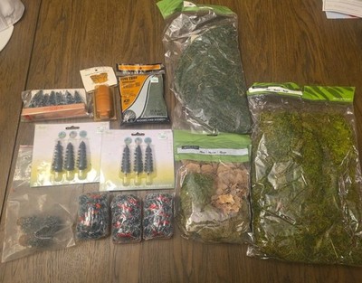 Lot of Trees and Moss for Scenery Display for Trains or Christmas Village Sets