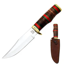 DC 809 11' Deer Creek Multicolor Stacked Leather Handle Hunting Knife with Leath