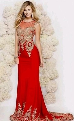 NWT Abby Paris Tulle Gold Embroidery Formal Dress Red 10 Gown Formal Prom Gala