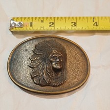 Vintage Indian Chief Full Feathered Headdress Belt Buckle Made In USA