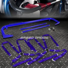 BLUE 49"STAINLESS STEEL CHASSIS HARNESS BAR+BLUE 4-PT STRAP CAMLOCK SEAT BELT