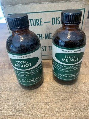 Itch-Me-Not Bottles W/ Box- Medicine Display-Pharmacy Eczema Poison Ivy-2 Bottle