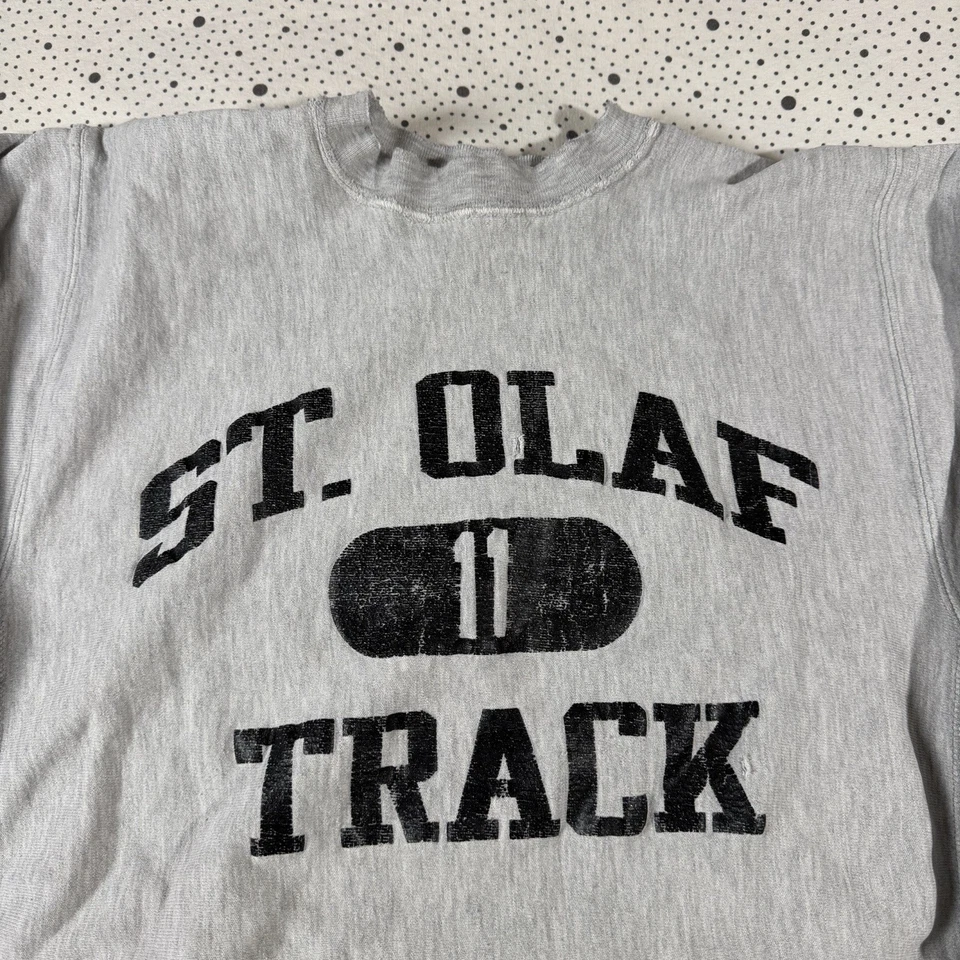 Moletom Vintage 1980 Champion Masculino L Cinza St Olaf Tecido Reverso Warm Up - Imagem 2 de 4