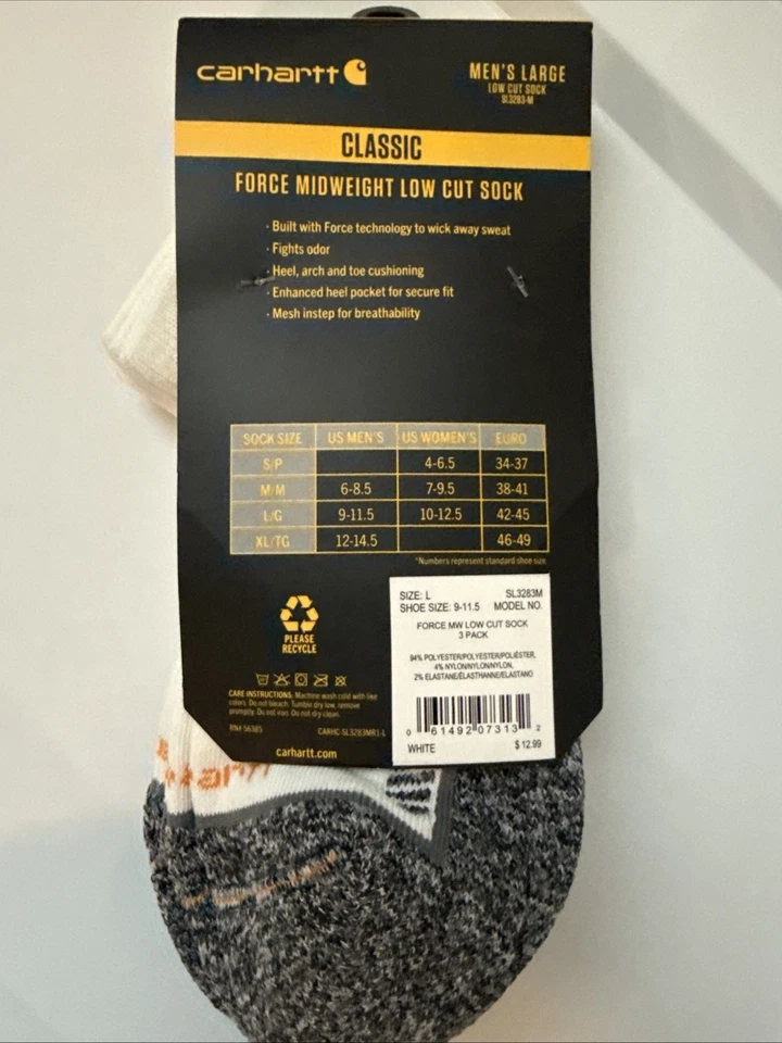 Calcetín grande para hombre Carhartt clásico 3 pares de zapatos talla 9-11,5 Foto 3 de 3