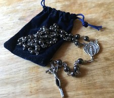 Rosary: Metalic Ash Beads with Miraculous Medal in the Center