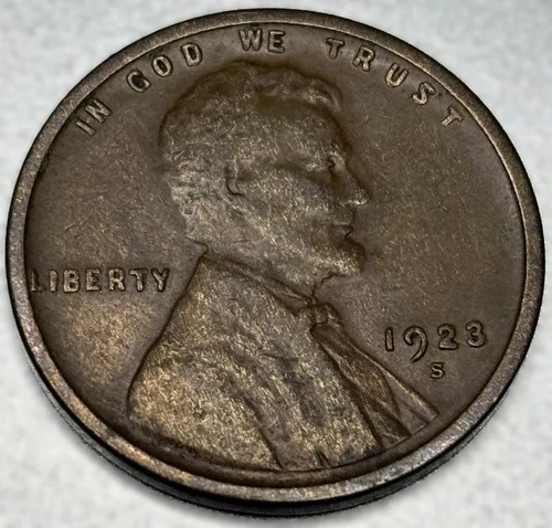 1923 S Lincoln Wheat Cent Coin 1c Bronze US Penny Fine Condition -0350