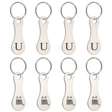 8Pcs Stainless Steel Shopping Trolley Token, Silver Tone Letter U & Grocery Cart