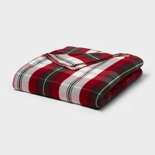 Full/Queen Brushed Cotton Blanket Red Plaid - Threshold