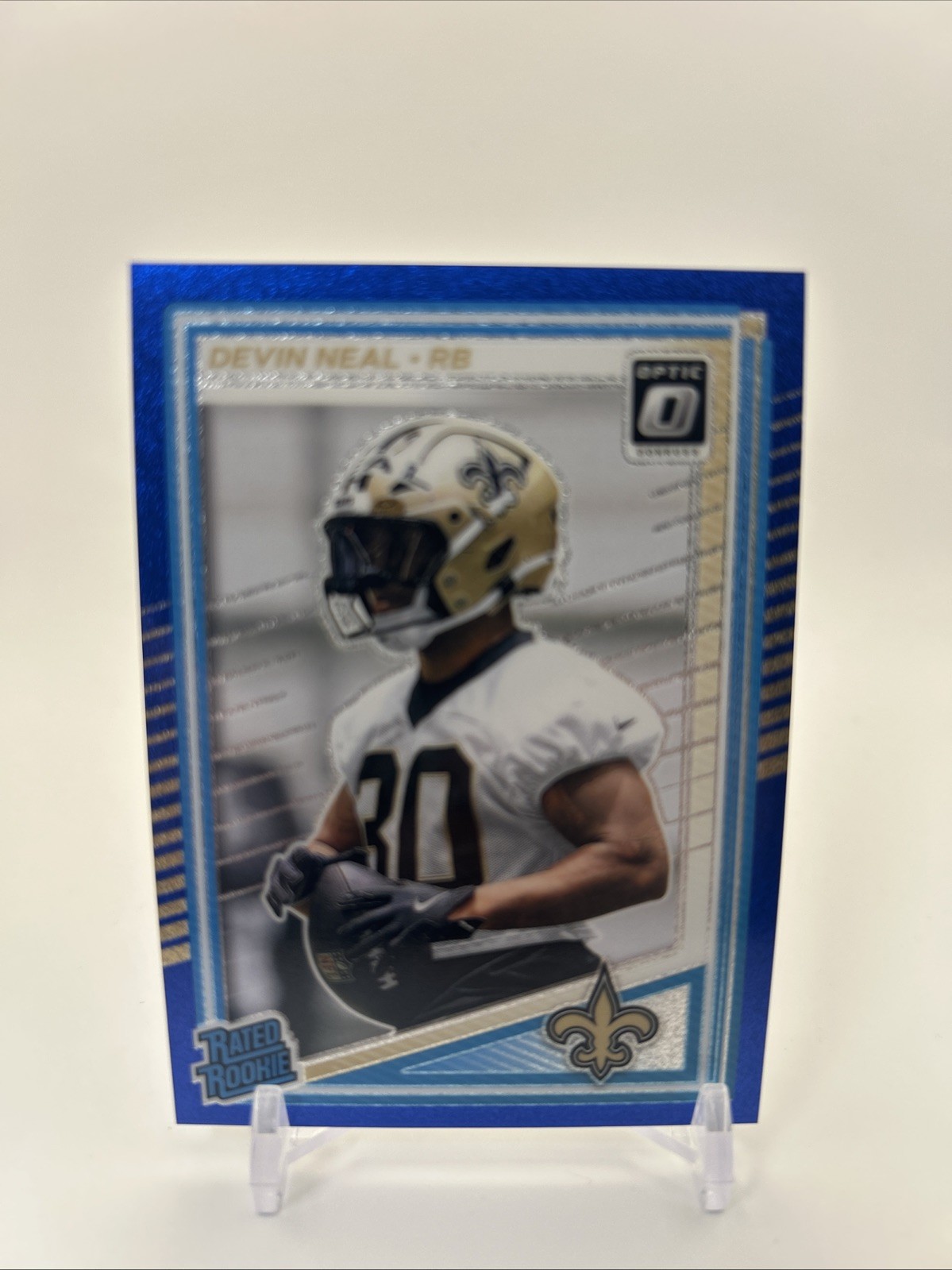 2025 Donruss Optic Devin Neal Rated Rookie Blue Glitter RC #282 Saints SSP