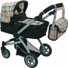 Foldable Doll Stroller with Basket, Convertible Seat, Adjustable Handle, Wheels