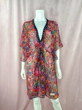 Odd Molly Womens Silk Aztec Tribal Swim Cover-Up Dress One Size Parrot Bead